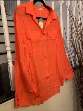 Button-Up Blouse in Bright Peach